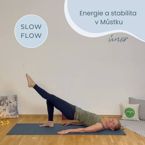 Žena v jógové pozici - Můstek, varianta s jednou nohou směřující šikmo nahoru